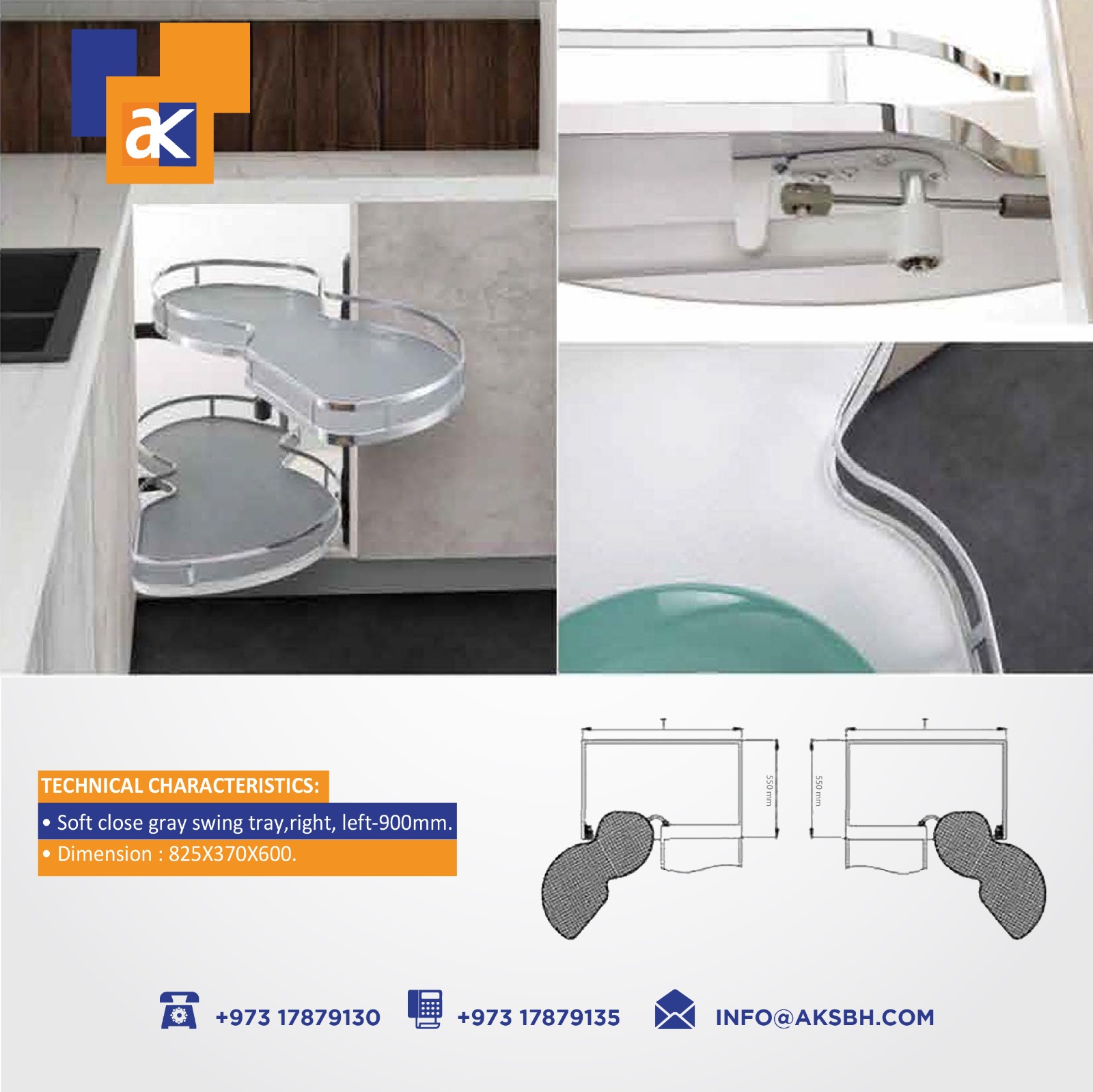 Buy Ak Soft Close Gray Swing Tray - Left - 900mm - 825x370x600 Online | Manufacturing Production Services | Qetaat.com